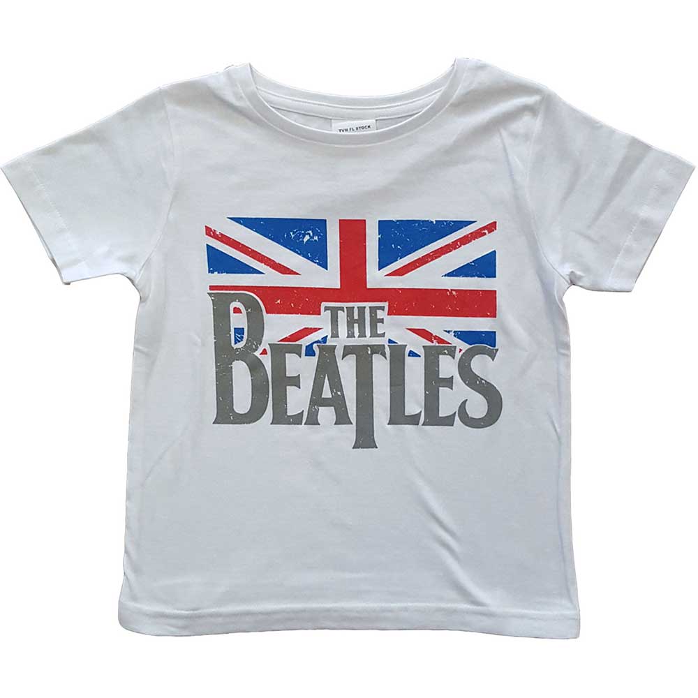 THE BEATLES - DROP T LOGO & VINTAGE FLAG - Kids T-Shirt White