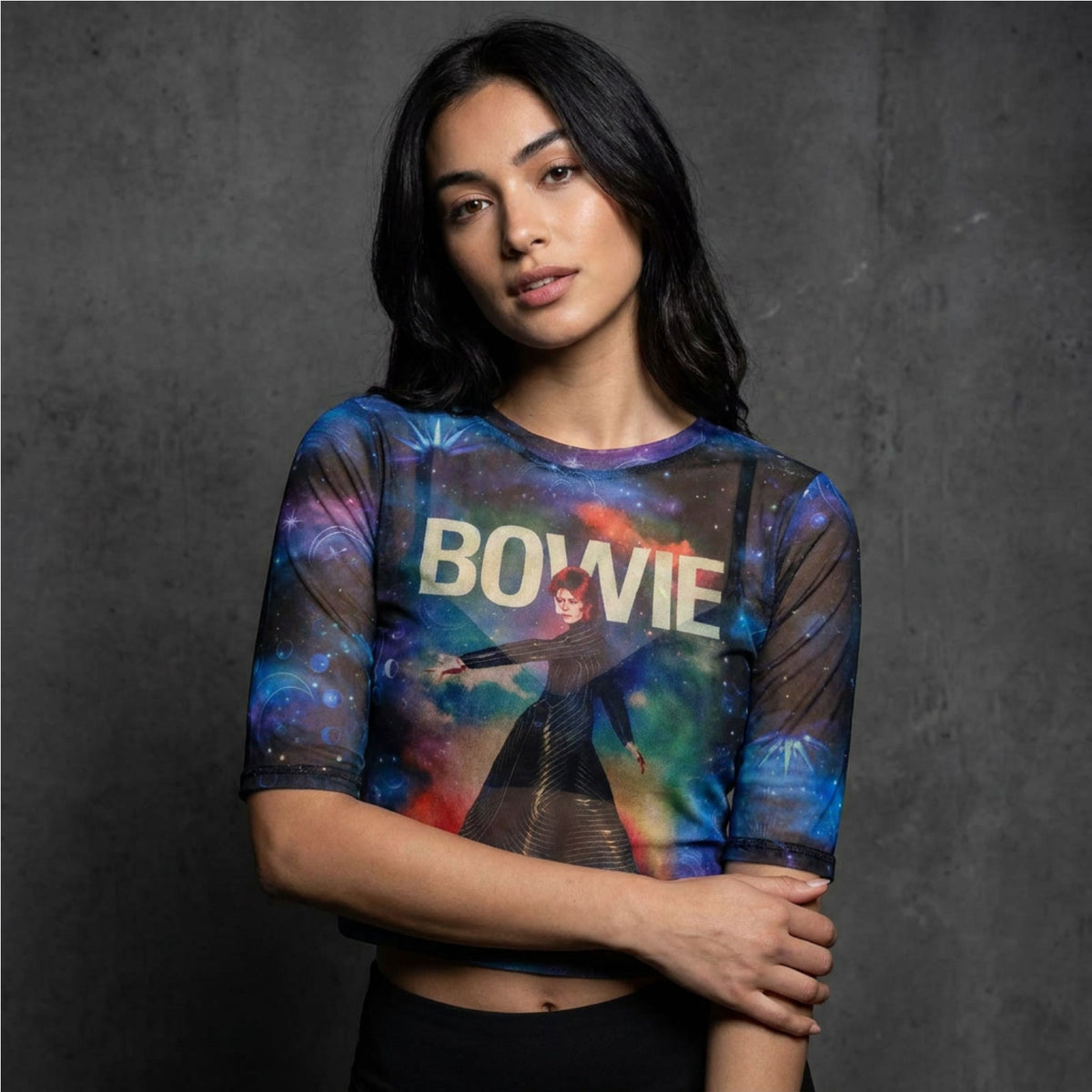 DAVID BOWIE - MOONAGE 11 FADE - Ladies Crop Top Blue