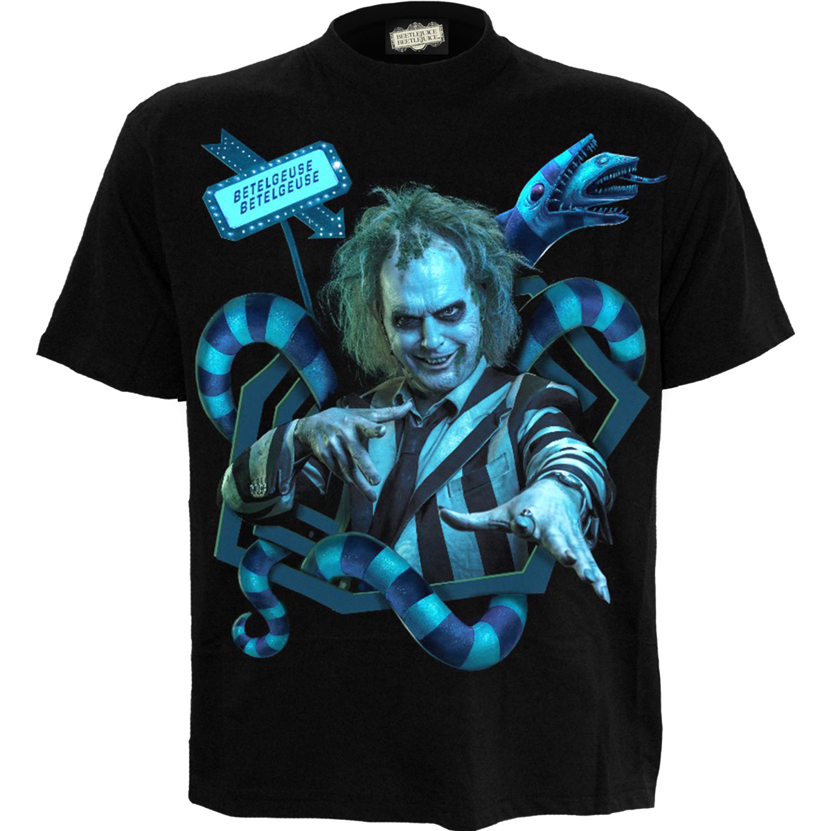 beetlejuice dress shirt Adult Striped Logo Beetlejuice Shirt | Beetlejuice Apparel | Adult | Adult | XS | Black/Green/White