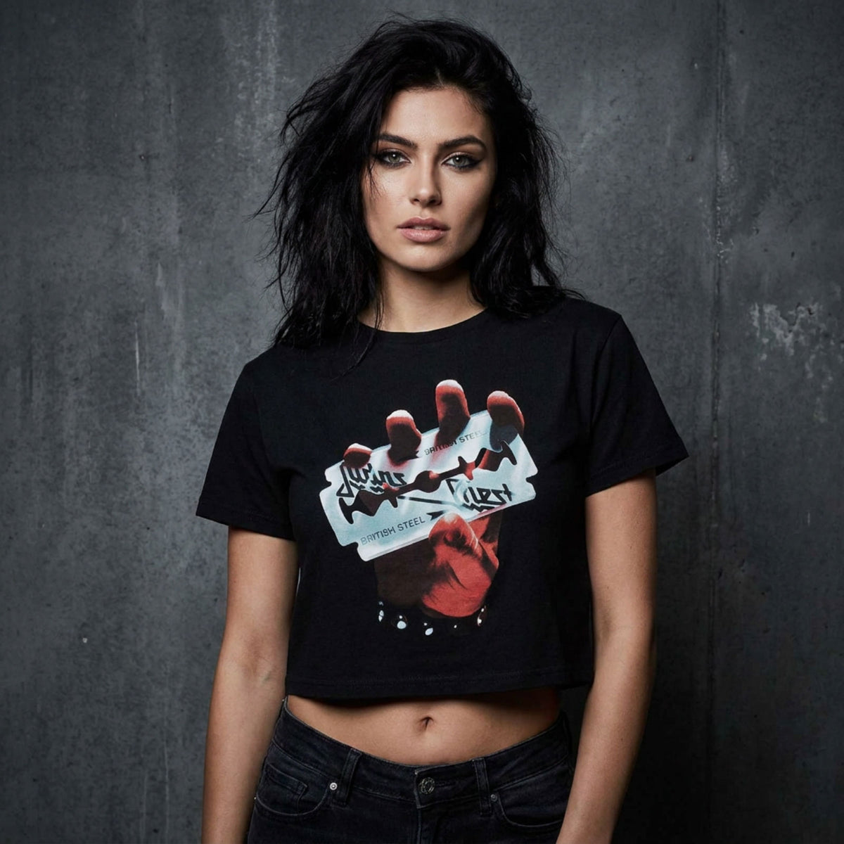 JUDAS PRIEST - BRITISH STEEL - Ladies Crop Top Black