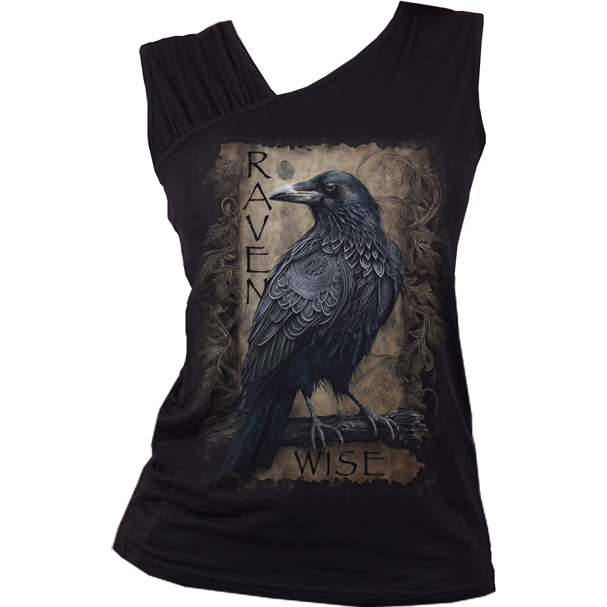 Spiral Pure of Heart-Gathered Shoulder Slant Vest Black Top Donna Spiral Pure of Heart-Gathered Shoulder Slant Vest Black Top Donna