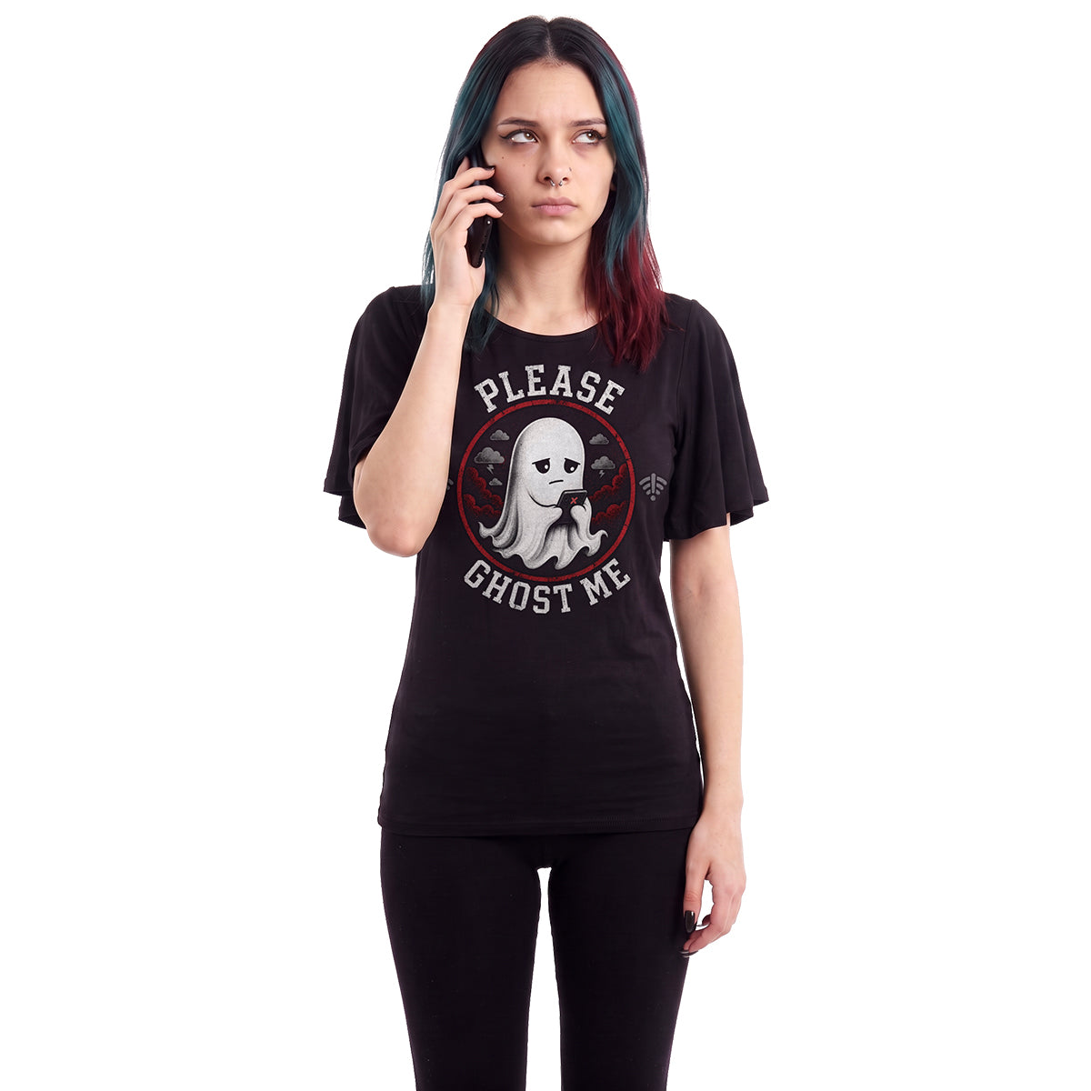 GHOST ME - Boat Neck Bat Sleeve Top Black