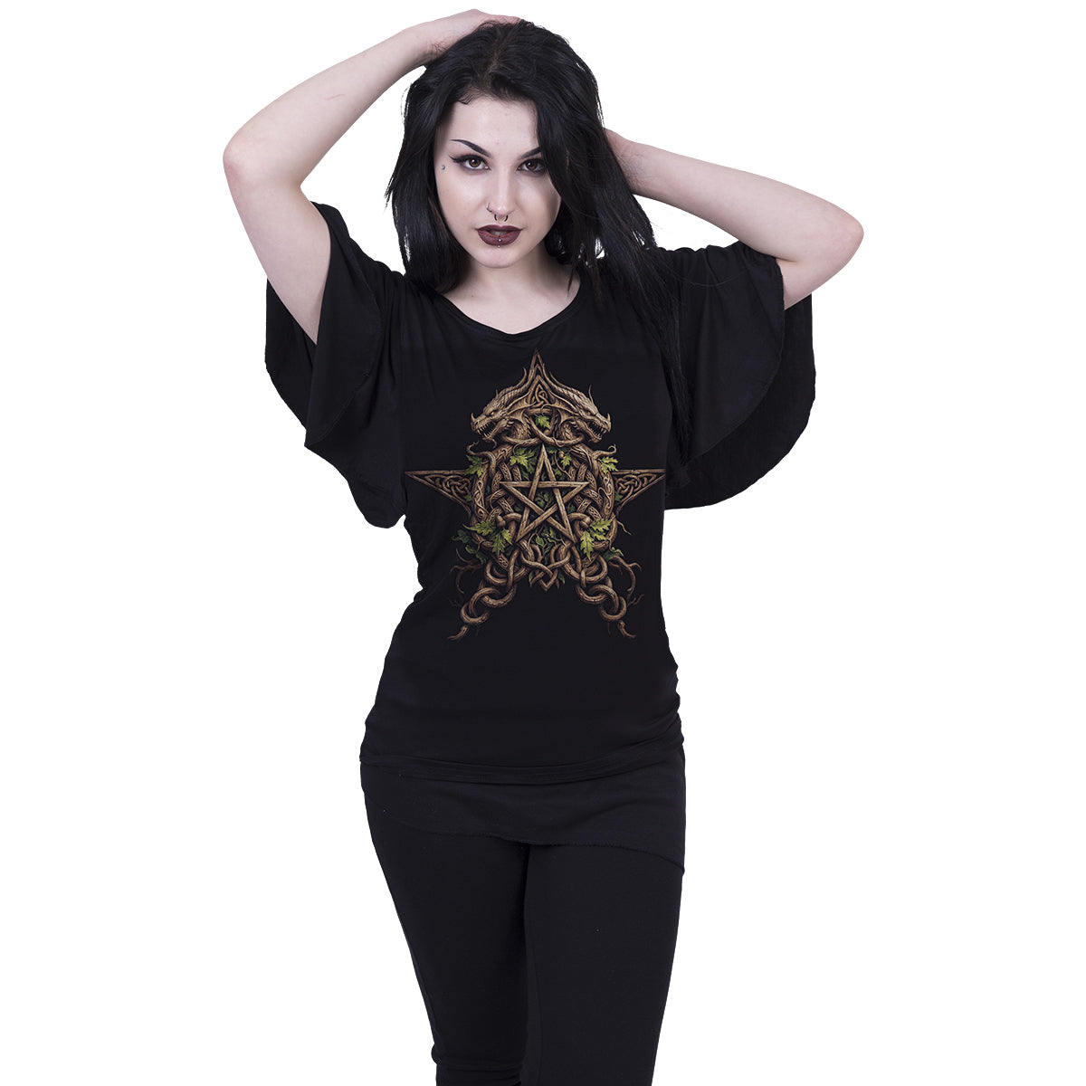 WOODLAND KING - Boat Neck Bat Sleeve Top Black
