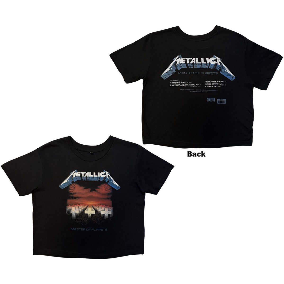 METALLICA - MASTER OF PUPPETS TRACKS - Ladies Crop Top Black