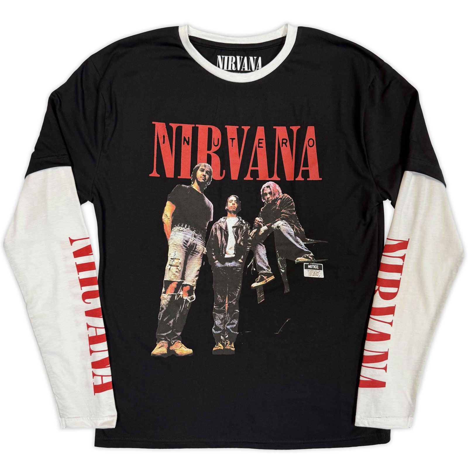 NIRVANA - IN UTERO BAND PHOTO - Layered Long Sleeve T-Shirt Black, Whi