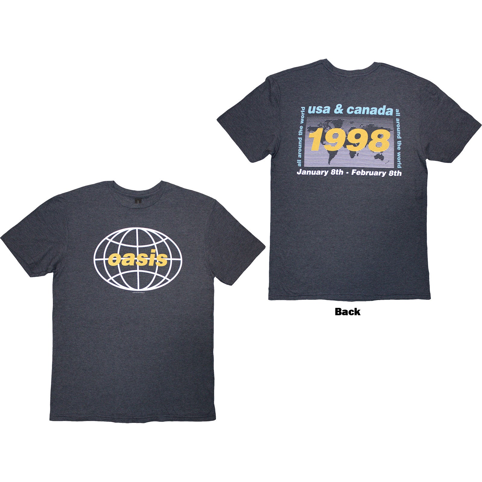 Oasis 1998 Tour Tシャツ USA  OASIS - 1998 WORLD TOUR - USA/CANADA - T-Shirt Blue (Back Print)