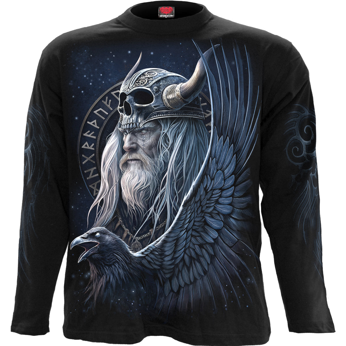 odin's gear Odin's Warrior Long Sleeve T-Shirt - Black, Men's, Spiral Brand, Norse Design, Cotton L Size