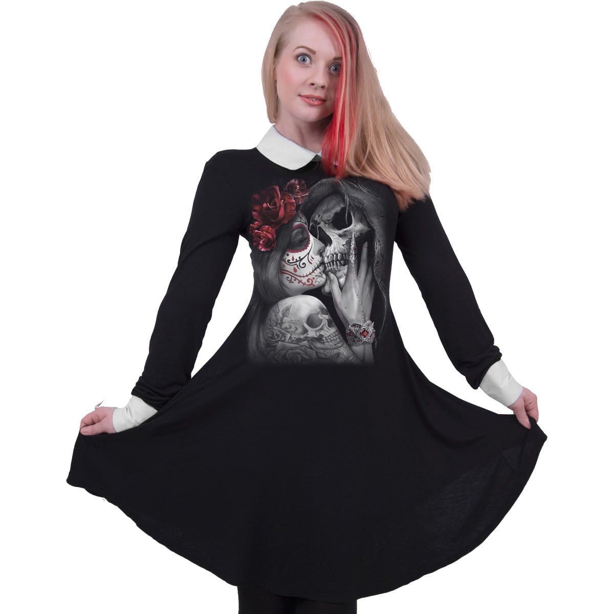 DEAD KISS - PeterPan Collar Baby Doll LS Dress - Spiral USA
