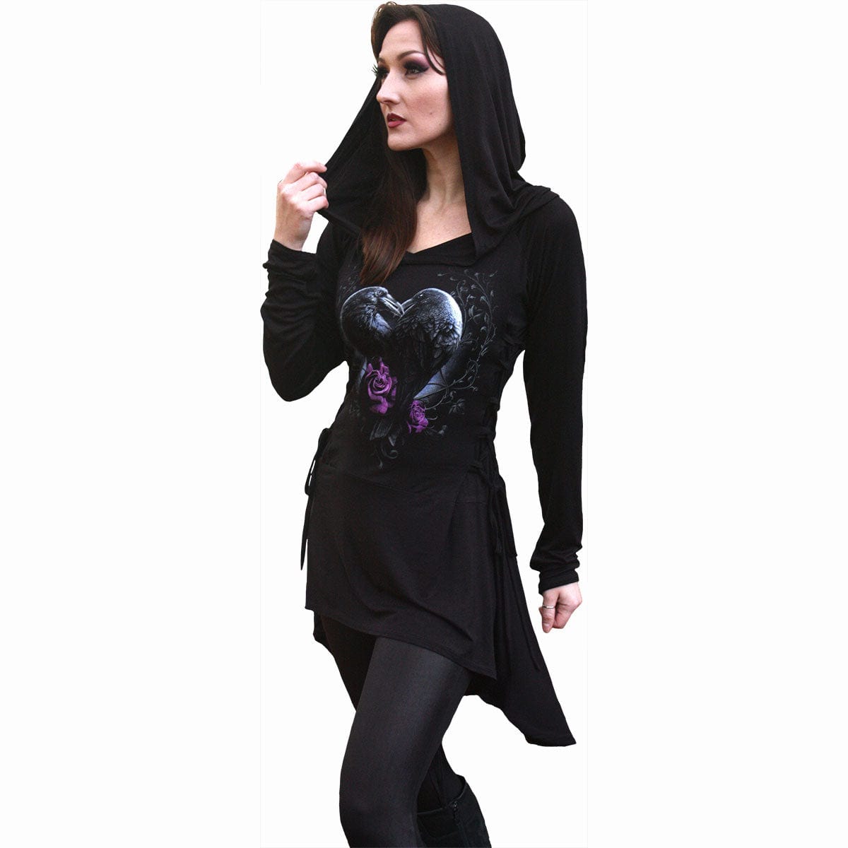 RAVEN HEART - Black Widow Gothic Hooded Dress - Spiral USA