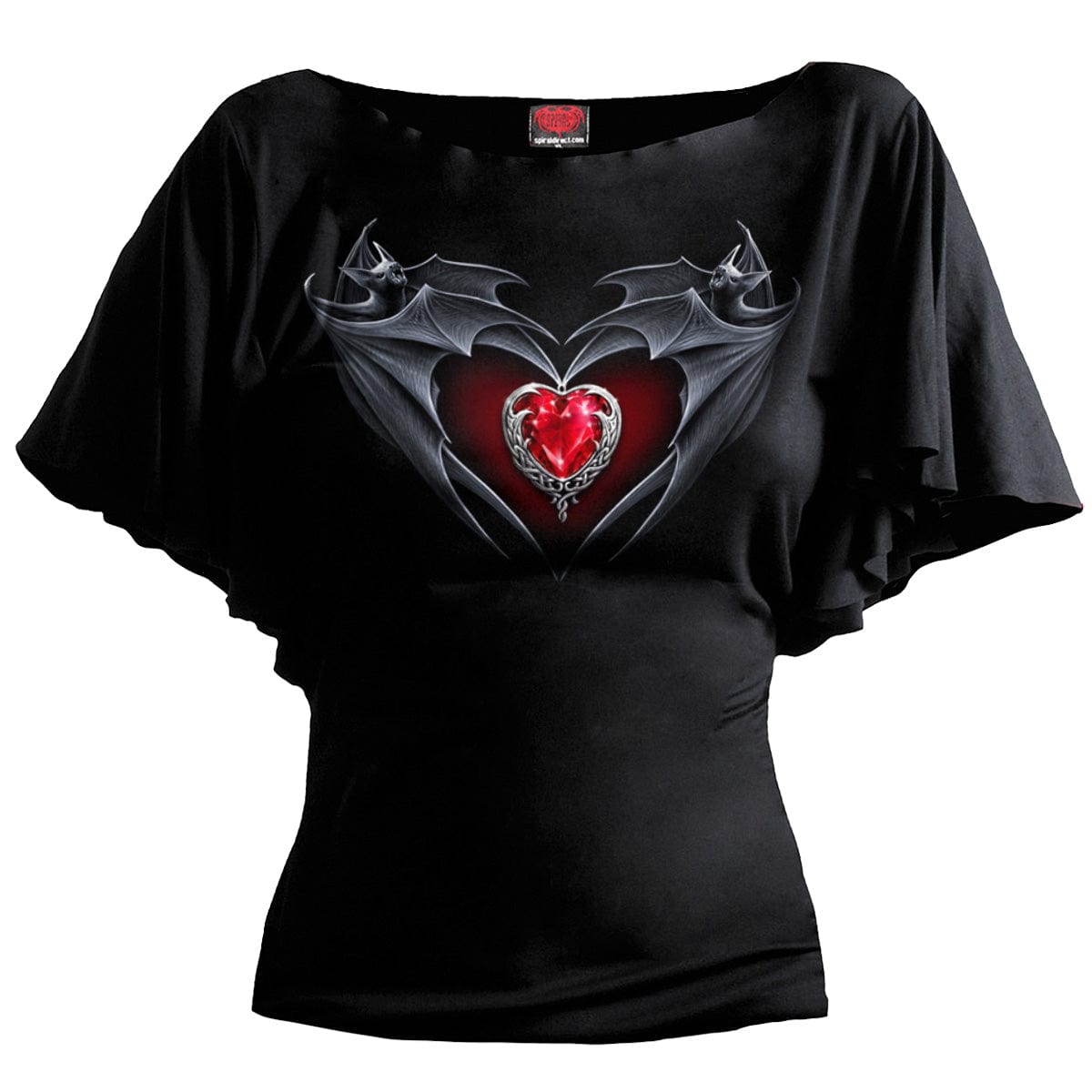 BAT'S HEART - Boat Neck Bat Sleeve Top Black - Spiral USA