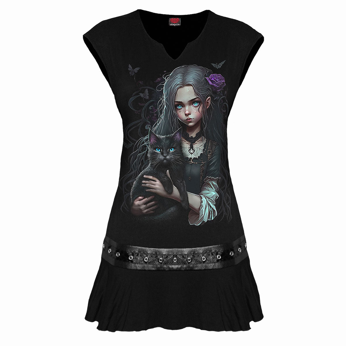 Spiral - GOTH FAMILIAR - Stud Waist Mini Dress Black, 2XL Spiral - GOTH FAMILIAR - Stud Waist Mini Dress Black, 2XL