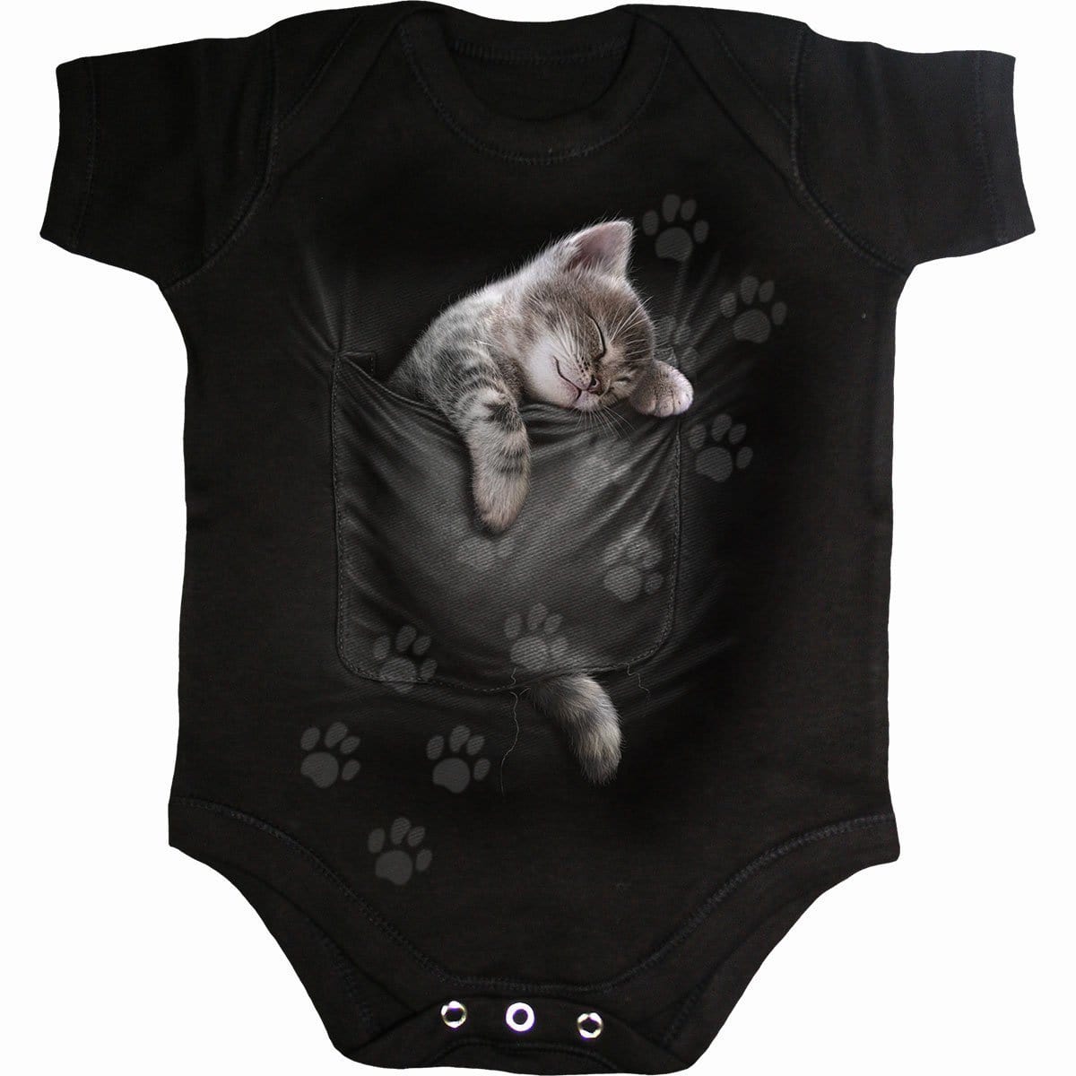 POCKET KITTEN - Baby Sleepsuit Black - Spiral USA