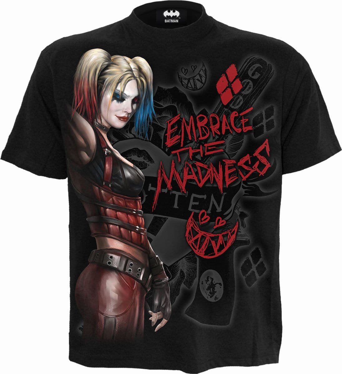 HARLEY QUINN - EMBRACE MADNESS - Front Print T-Shirt Black - Spiral USA