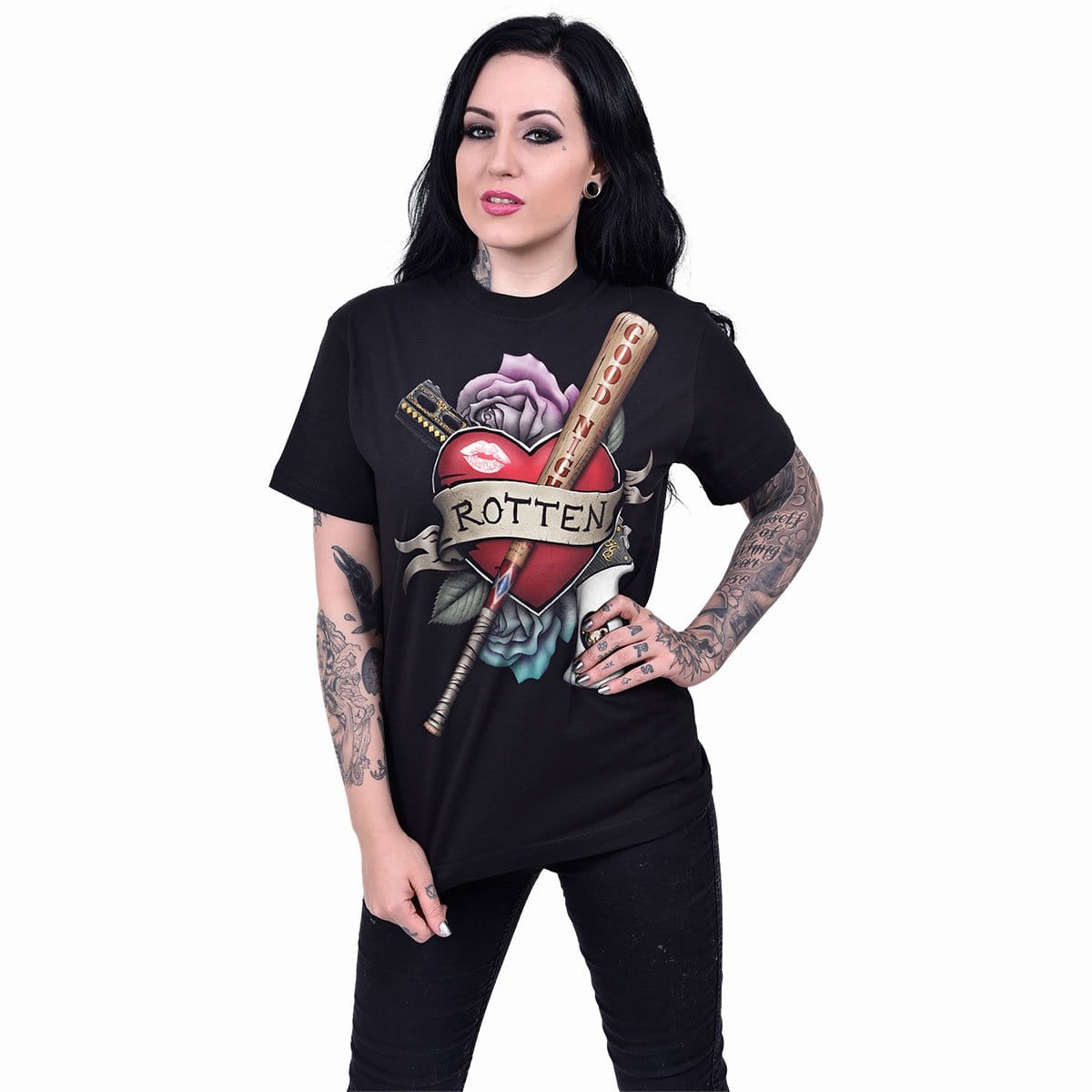 HARLEY QUINN - ROTTEN - Front Print T-Shirt Black - Spiral USA