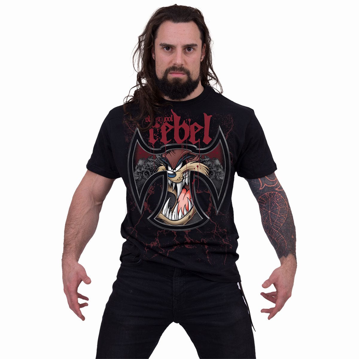 TAZ - OLD SCHOOL REBEL - Front Print T-Shirt Black - Spiral USA
