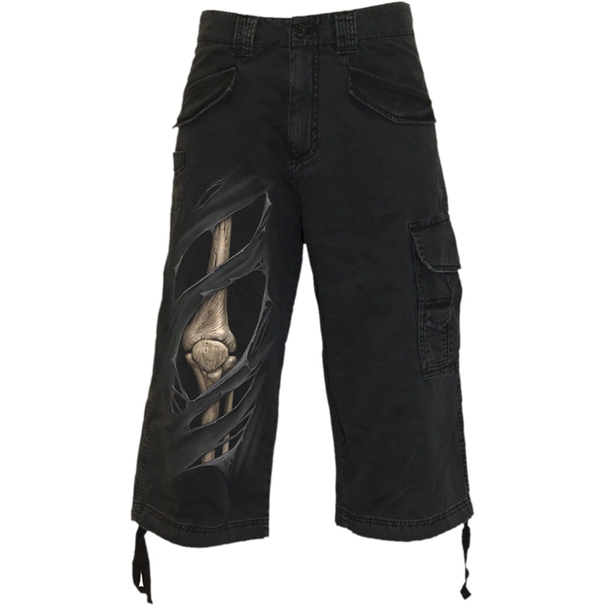 BONE RIPS - Vintage Cargo Shorts 3/4 Long Black - Spiral USA