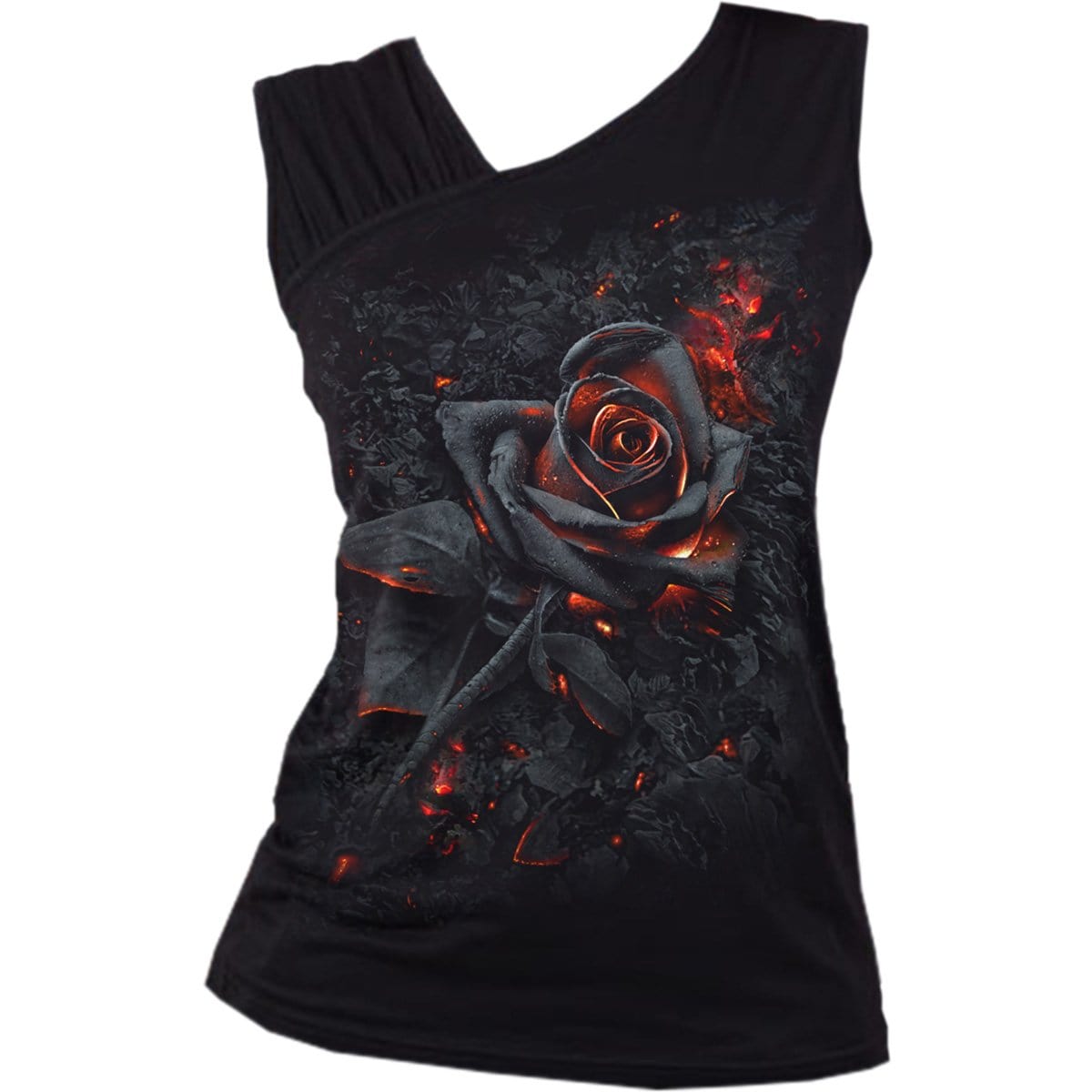 BURNT ROSE - Gathered Shoulder Slant Vest Black - Spiral USA