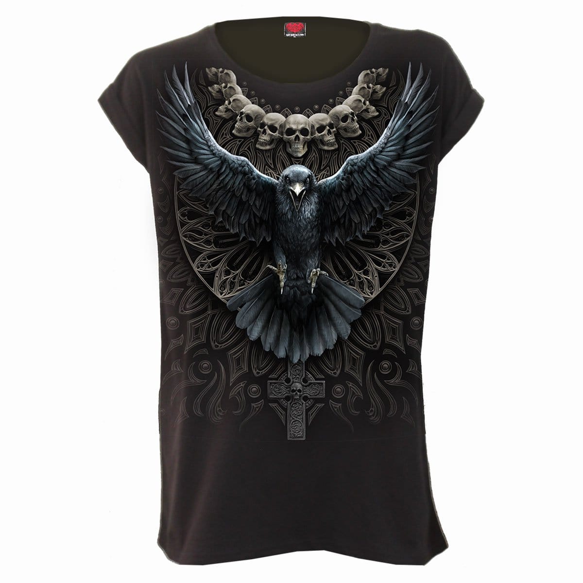 RAVEN SKULL - Turnup Sleeve Loosefit Tee - Spiral USA