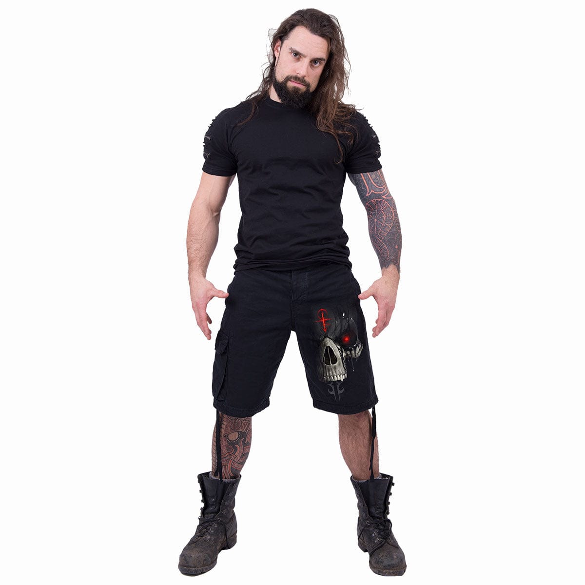 DARK DEATH - Vintage Cargo Shorts Black - Spiral USA