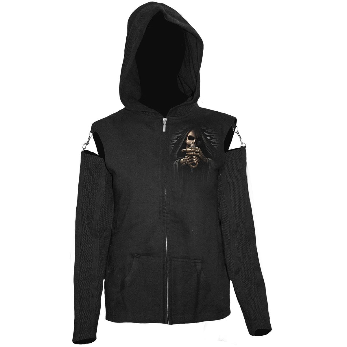 BONE FINGER - Mesh Sleeve Full Zip Hoody Black - Spiral USA