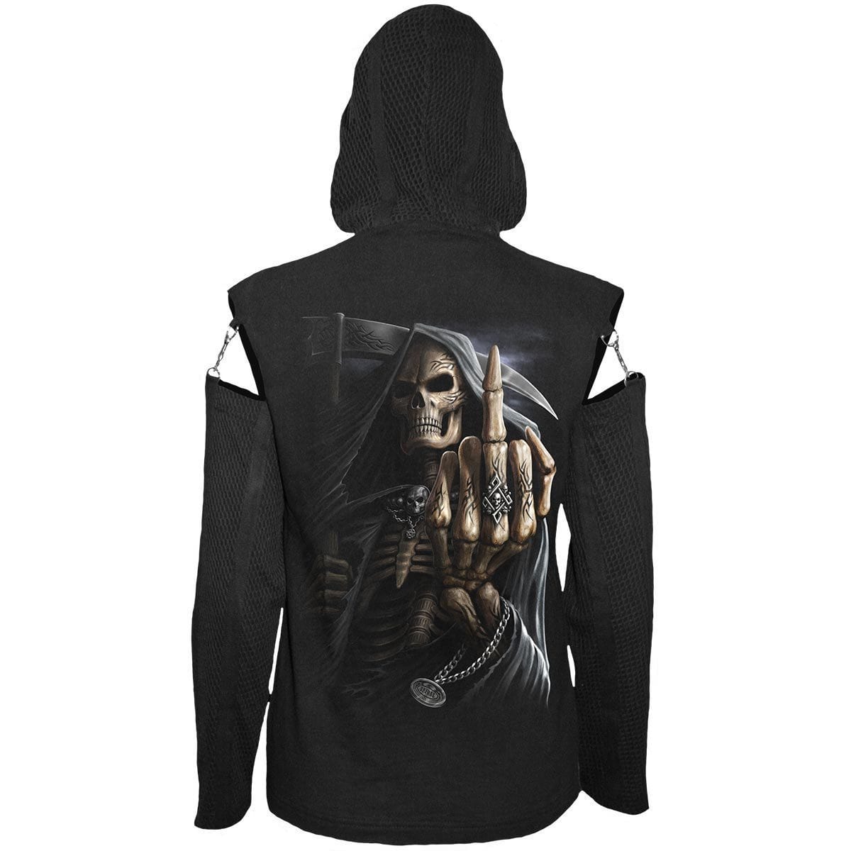 BONE FINGER - Mesh Sleeve Full Zip Hoody Black - Spiral USA