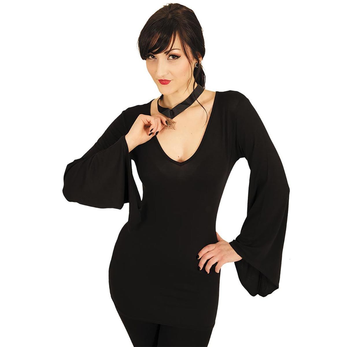 GOTHIC ELEGANCE - V Neck Goth Sleeve Top Black - Spiral USA