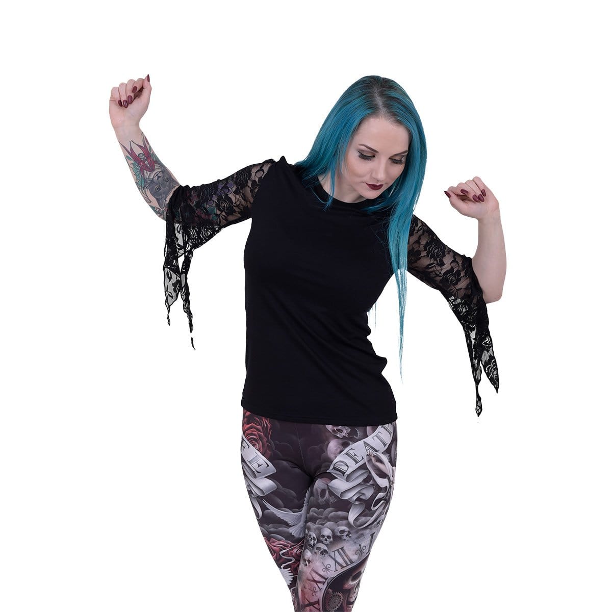 GOTHIC ELEGANCE - Rose Lace Sleeve Top - Spiral USA
