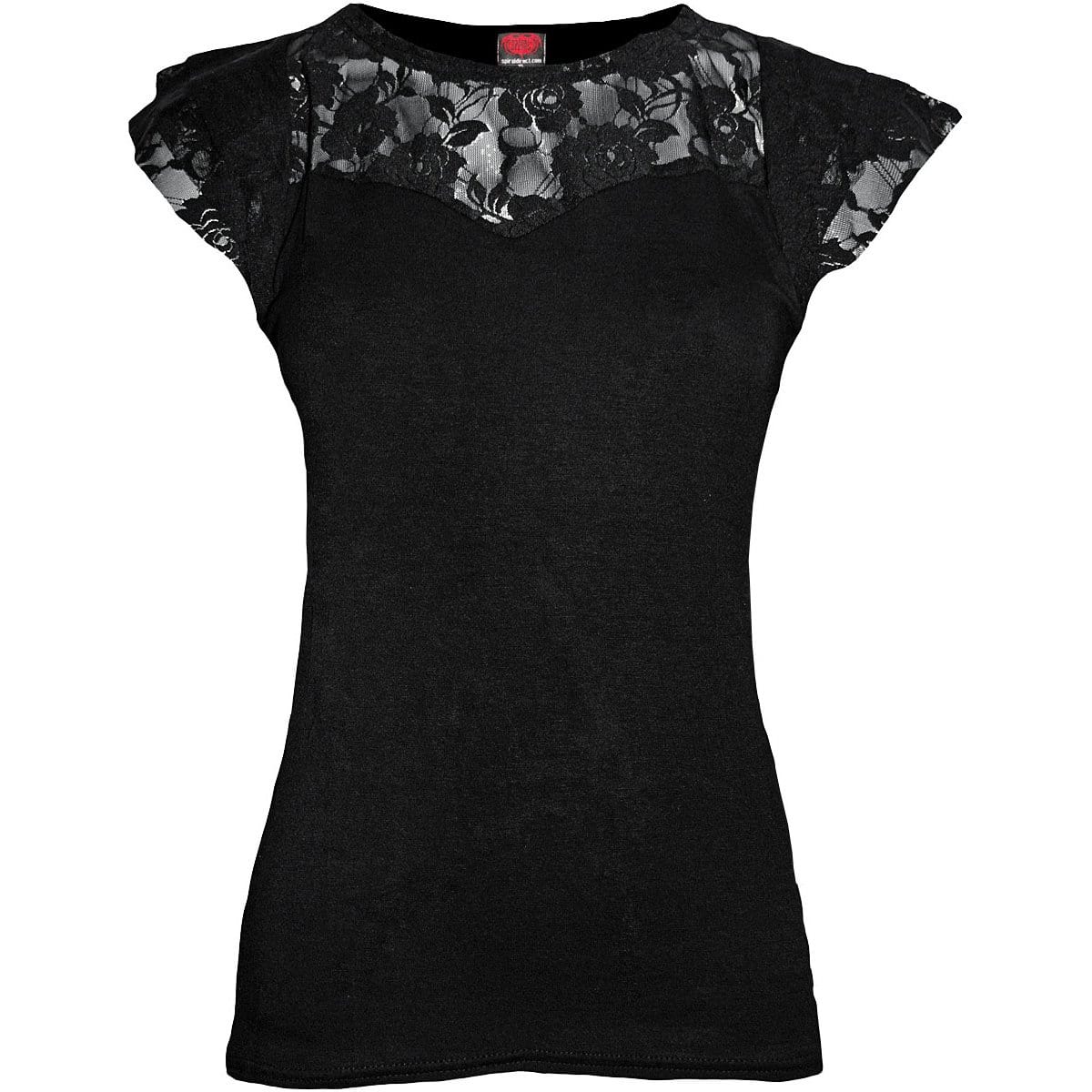 GOTHIC ELEGANCE - Lace Layered Cap Sleeve Top Black - Spiral USA