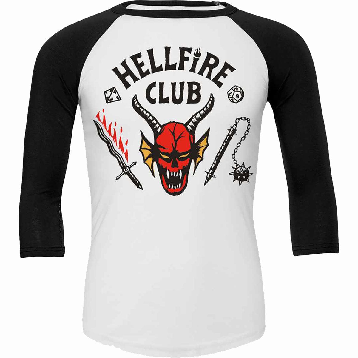 STRANGER THINGS 4 - HELLFIRE CLUB CREST - Raglan Contrast 3/4 Longsleeve Black & White - Spiral USA