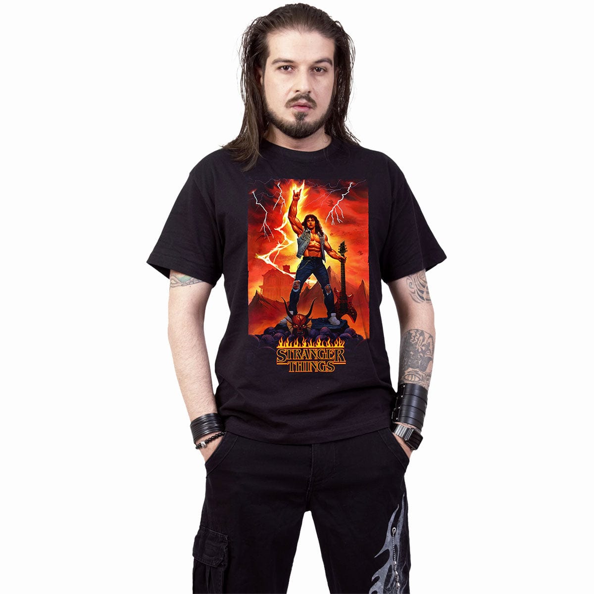 STRANGER THINGS 4 - EDDIE ROCKS - T-Shirt Black - Spiral USA