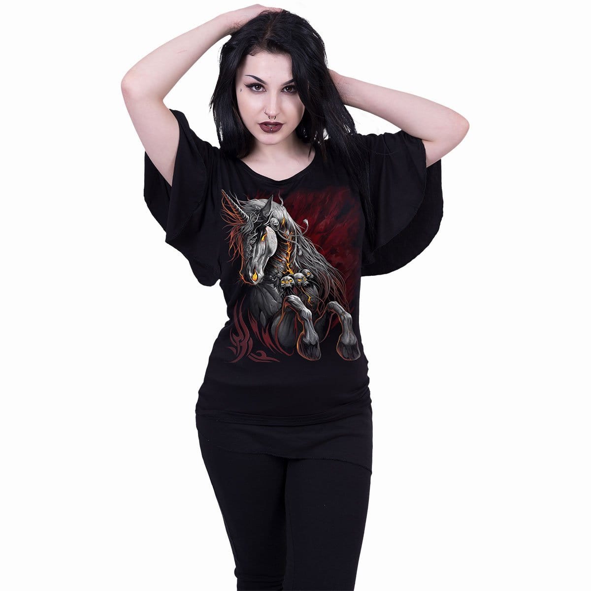 INFERNAL UNICORN - Boat Neck Bat Sleeve Top Black - Spiral USA