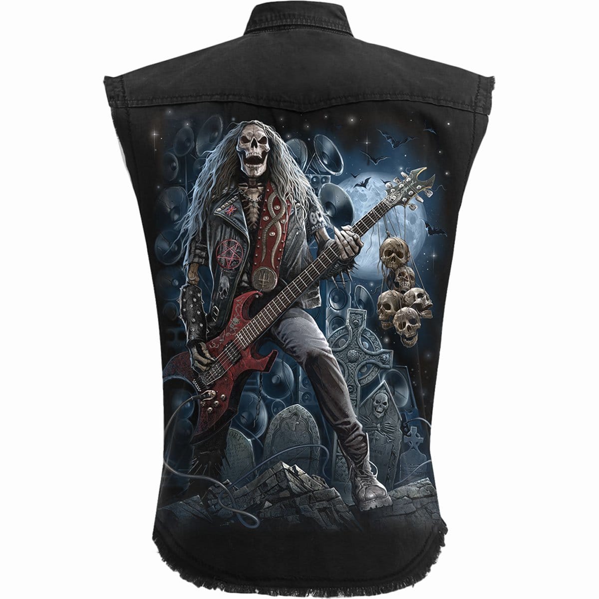 GRIM ROCKER - Sleeveless Stone Washed Worker Black - Spiral USA