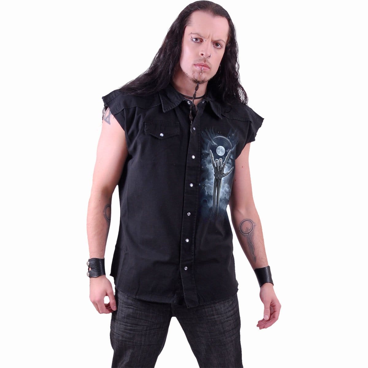 GRIM ROCKER - Sleeveless Stone Washed Worker Black - Spiral USA