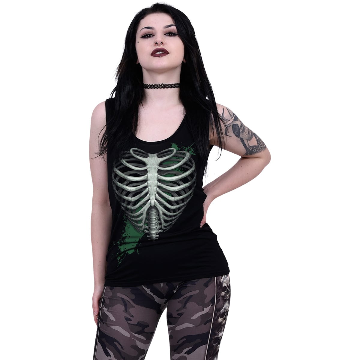 HEART RIBS - GLOW IN THE DARK - Razor Back Top Black - Spiral USA