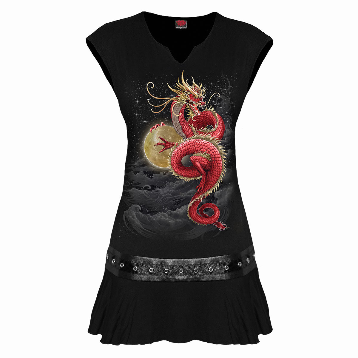 black dress with red dragons Dragon Black & Red Lace Up Mini Dress, Fashionnova