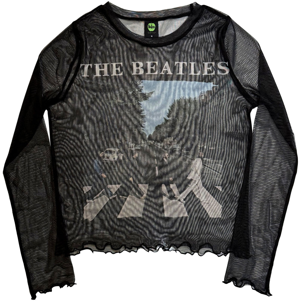 THE BEATLES - ABBEY ROAD & LOGO - Ladies Long Sleeve Crop Top Black