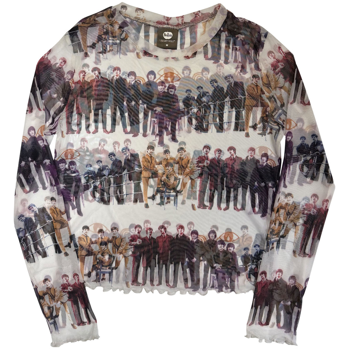 THE BEATLES - ANTHOLOGY COLOURS REPEAT - Ladies Long Sleeve Crop Top White