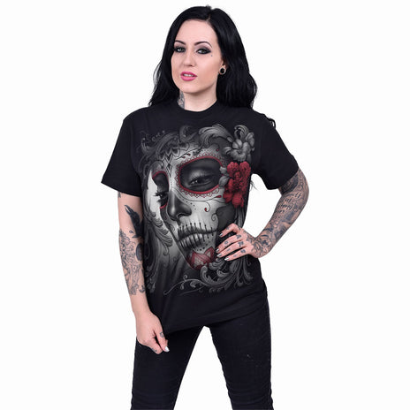 SKULL ROSES - Front Print T-Shirt Black