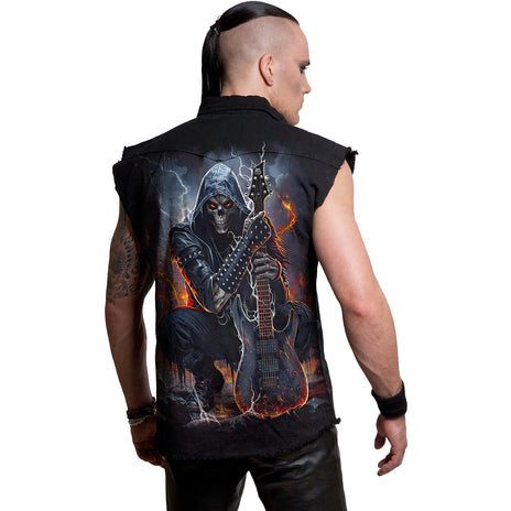 DEATH ROCKER - Sleeveless Stone Washed Worker Black