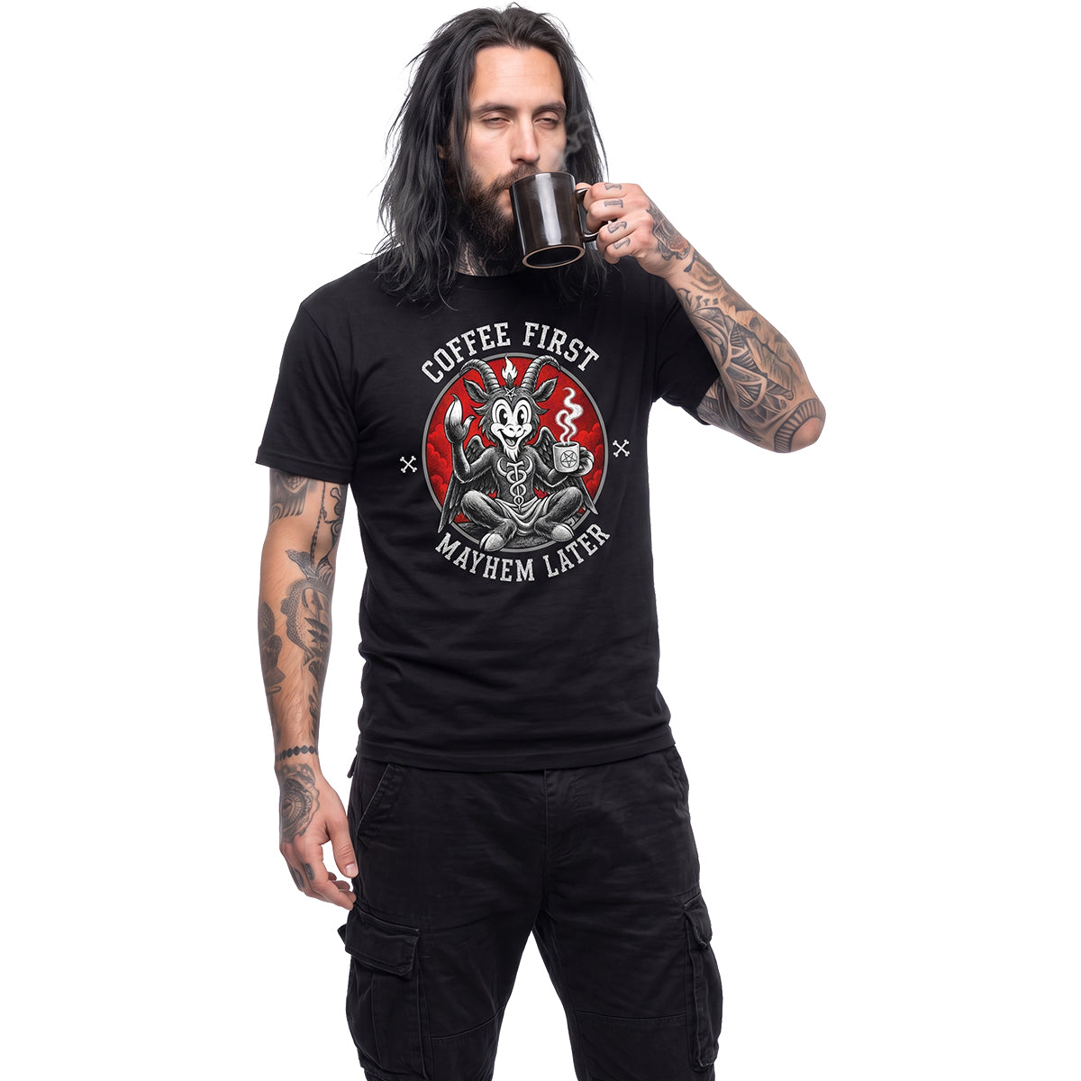 COFFEE AND MAYHEM  - Front Print T-Shirt Black