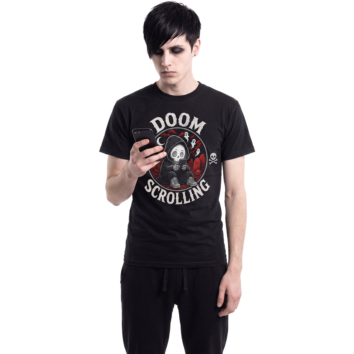 DOOM SCROLLING  - Front Print T-Shirt Black