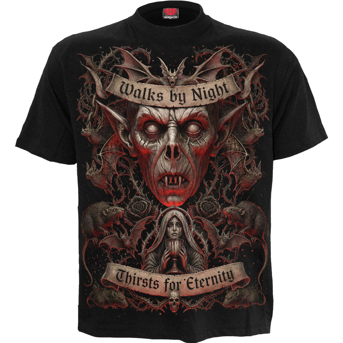 WALKS BY NIGHT - Front Print T-Shirt Black