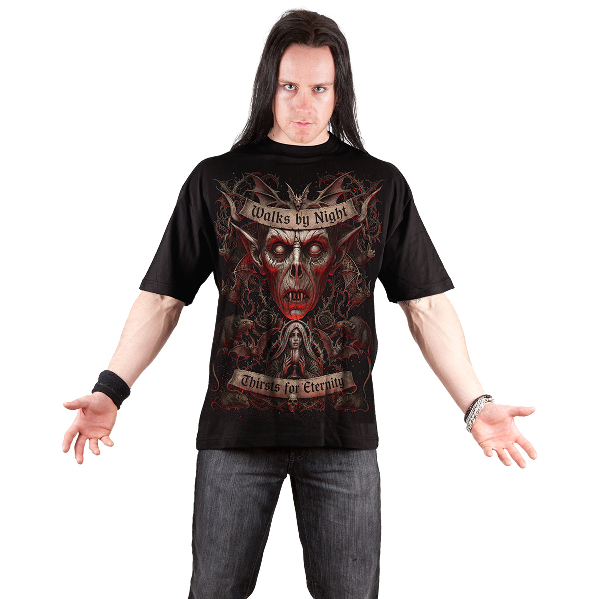 WALKS BY NIGHT - Front Print T-Shirt Black