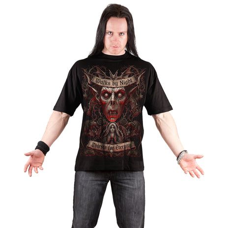 WALKS BY NIGHT - Front Print T-Shirt Black