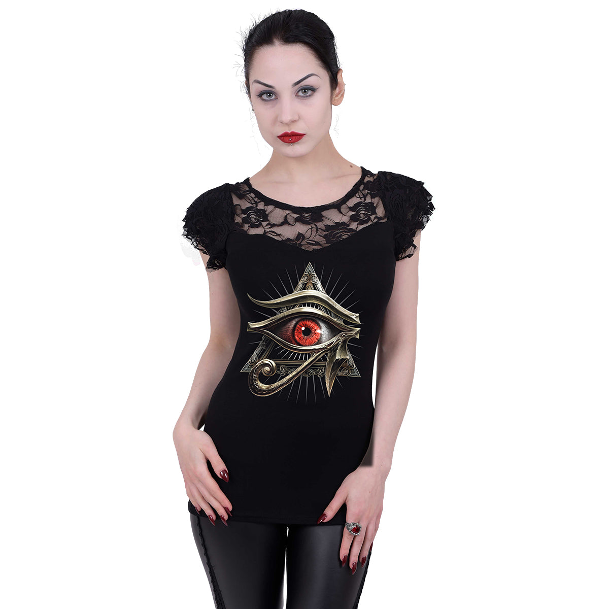 EVIL EYE - Lace Layered Cap Sleeve Top Black