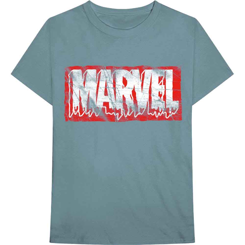 MARVEL COMICS - DISTRESSED DRIPPING LOGO - T-Shirt Blue