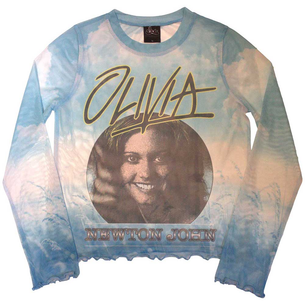 OLIVIA NEWTON-JOHN - CIRCLE PHOTO - Ladies Long Sleeve Crop Top Blue
