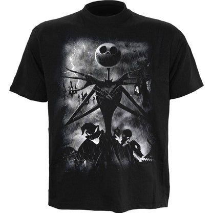 NIGHTMARE BEFORE CHRISTMAS - STORMY SKIES - Front Print T-Shirt Black