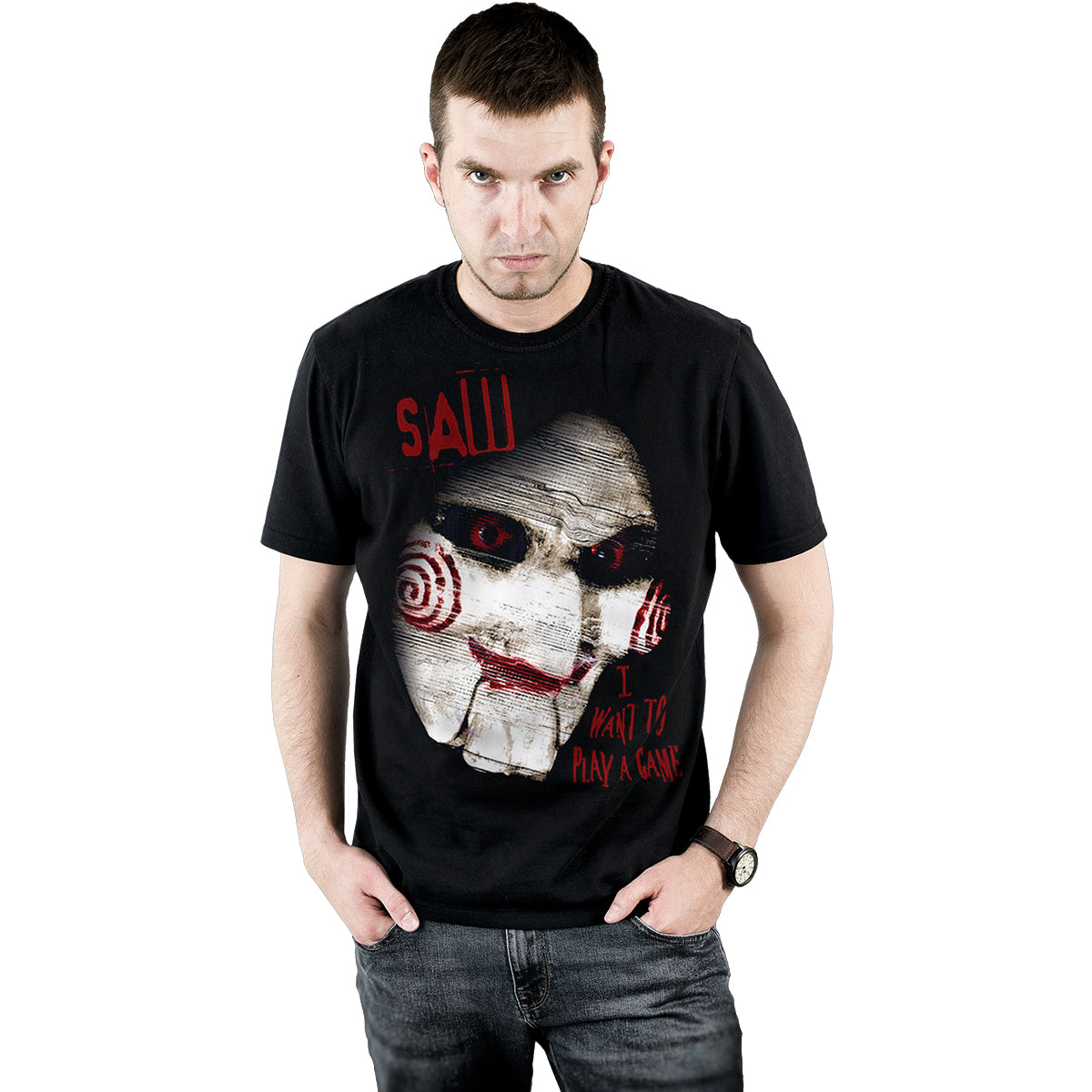 SAW - CLOSE UP - Front Print T-Shirt Black