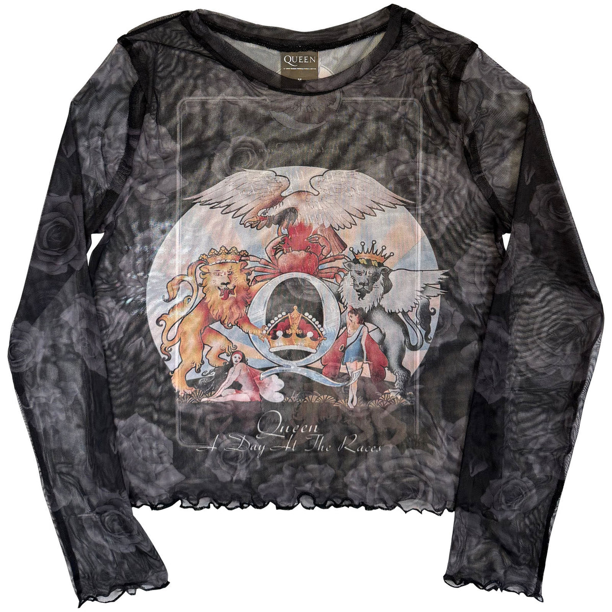 QUEEN - A DAY AT THE RACES - Ladies Long Sleeve Crop Top Black